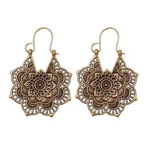 Boho Style Engraved Gold Drop Earrings